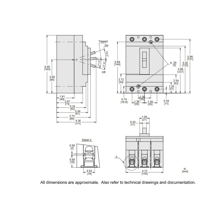 Square D HLL36035 Circuit Breaker | 600V 35A 3P 100kA@480V Feed-Thru Powerpact HLL