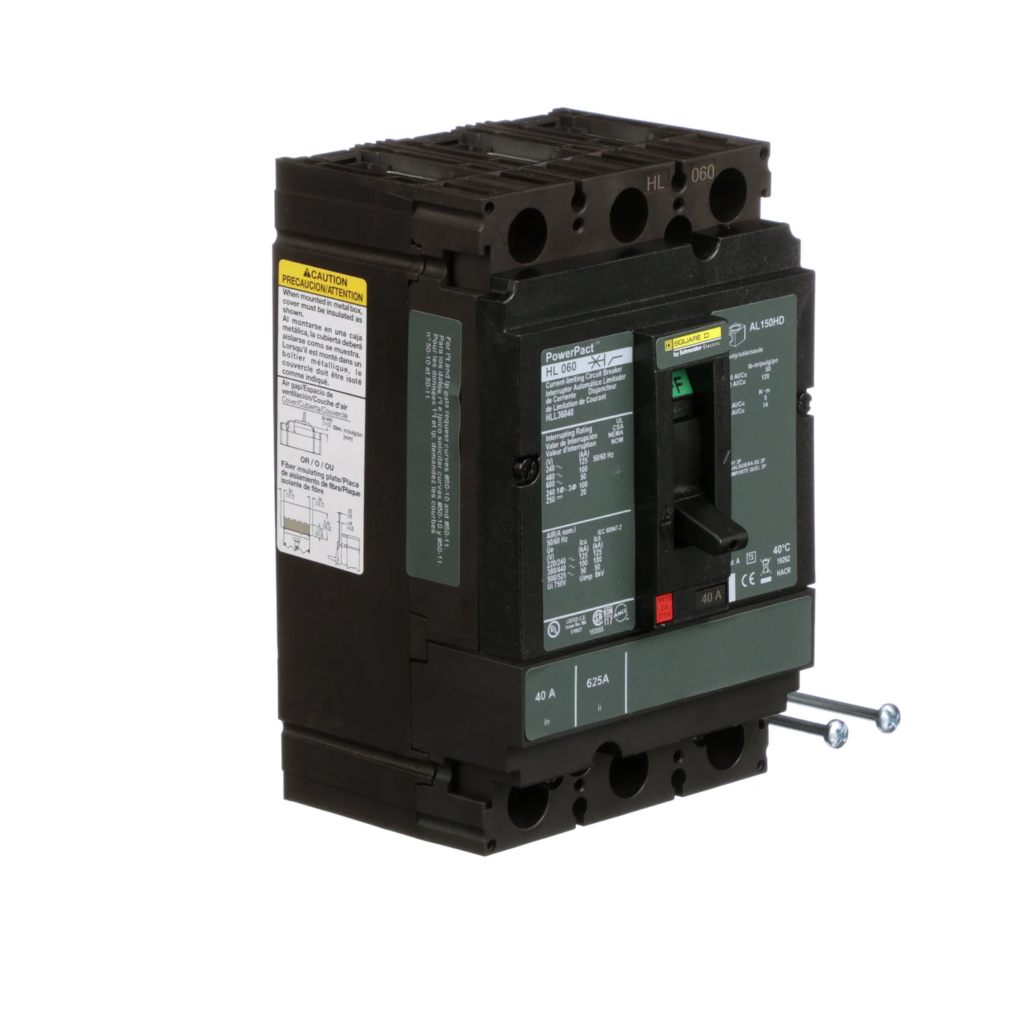 Square D HLL36040 Circuit Breaker | 600V 40A 3P 100kA@480V Feed-Thru Powerpact HLL