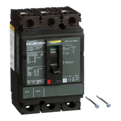 Square D HLL36040 Circuit Breaker | 600V 40A 3P 100kA@480V Feed-Thru Powerpact HLL