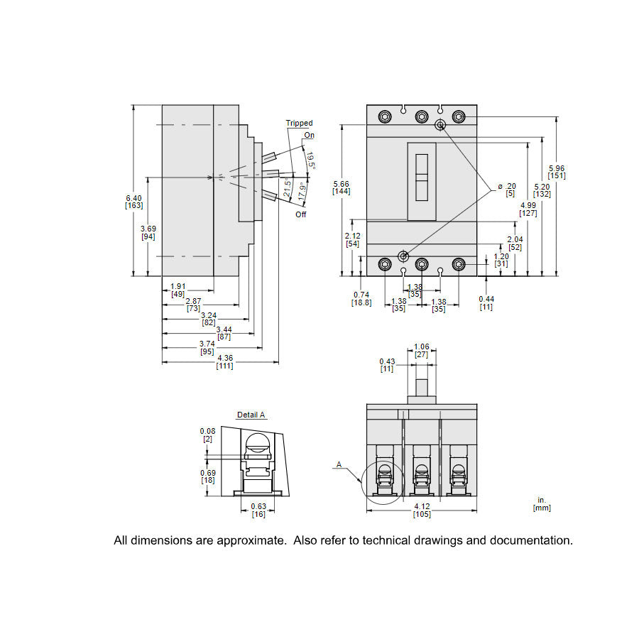 Square D HLL36050 Circuit Breaker | 600V 50A 3P 100kA@480V Feed-Thru Powerpact HLL