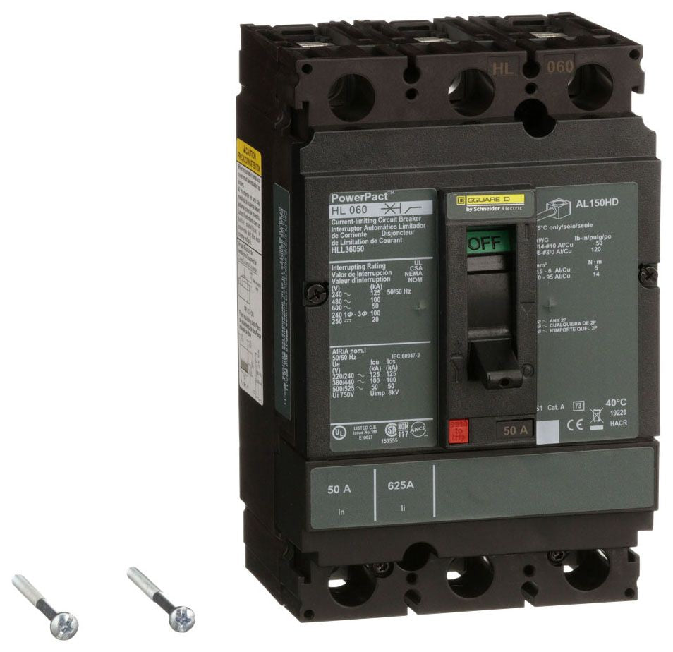 HLL36050 - Square D/ Schneider Electric Feed-Thru 50 Amp 3 Pole Circuit Breaker - Essential Electric Supply