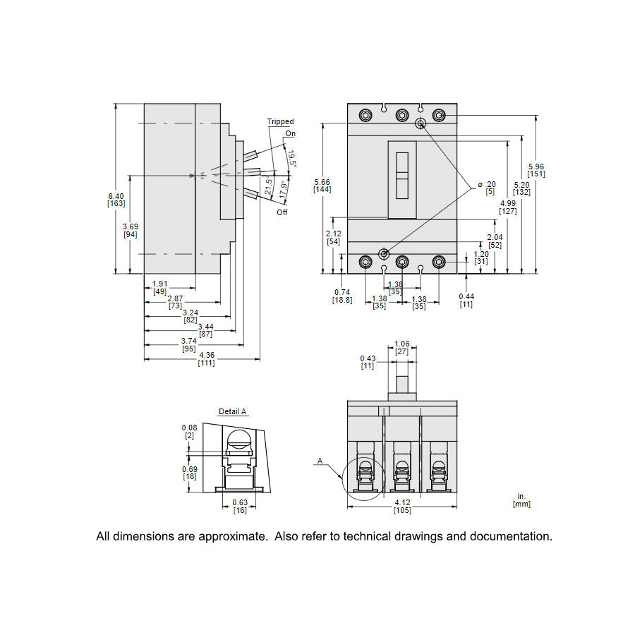 Square D HLL36060 Circuit Breaker | 600V 60A 3P 100kA@480V Feed-Thru Powerpact HLL