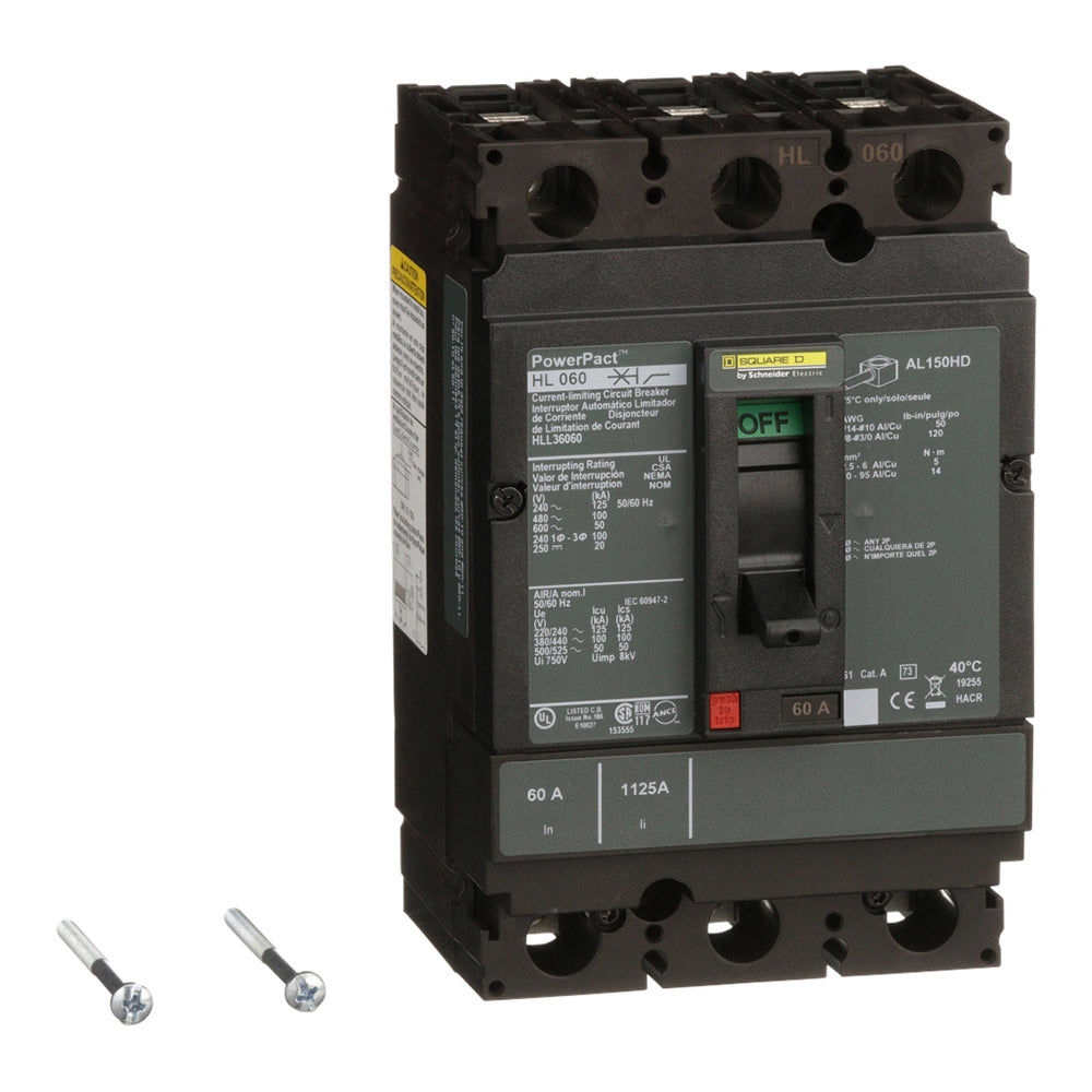 Square D HLL36060 Circuit Breaker | 600V 60A 3P 100kA@480V Feed-Thru Powerpact HLL