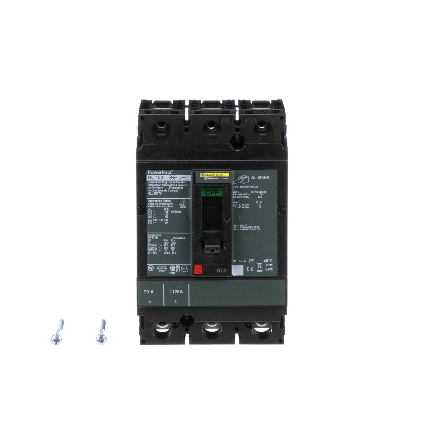 Square D HLL36070 Circuit Breaker | 600V 70A 3P 100kA@480V Feed-Thru Powerpact HLL