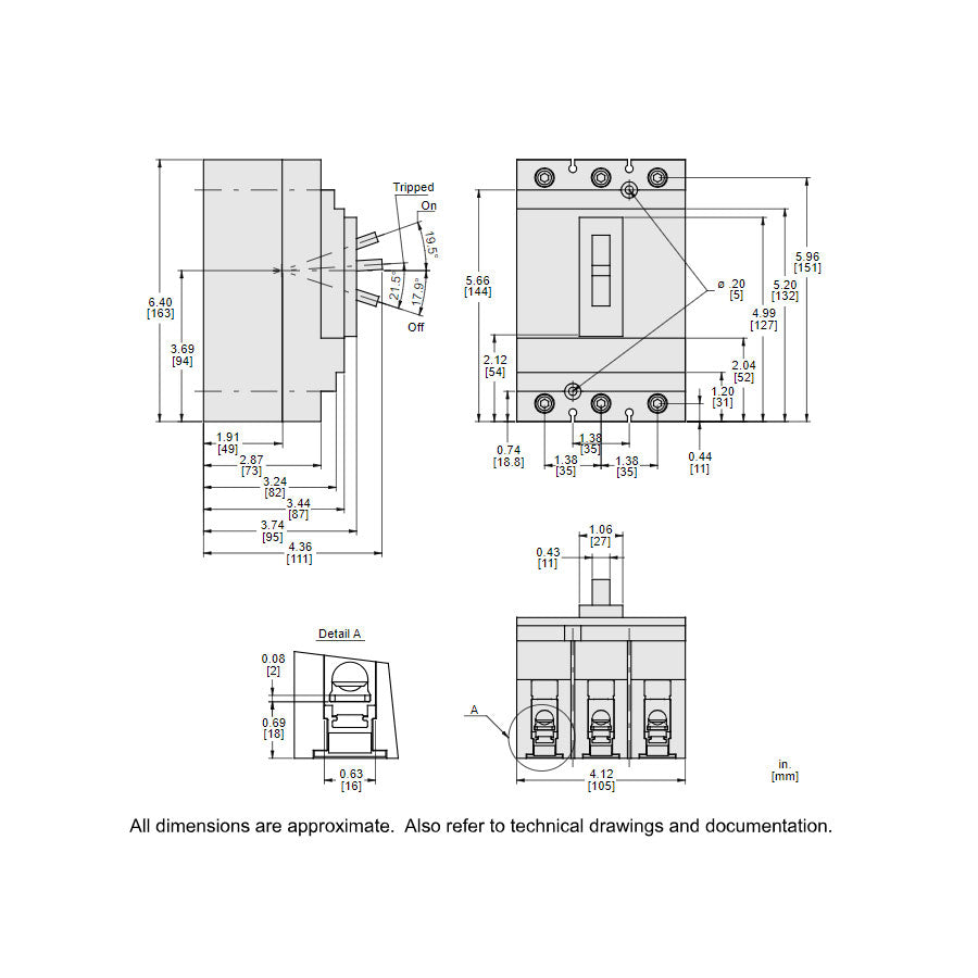 Square D HLL36070 Circuit Breaker | 600V 70A 3P 100kA@480V Feed-Thru Powerpact HLL