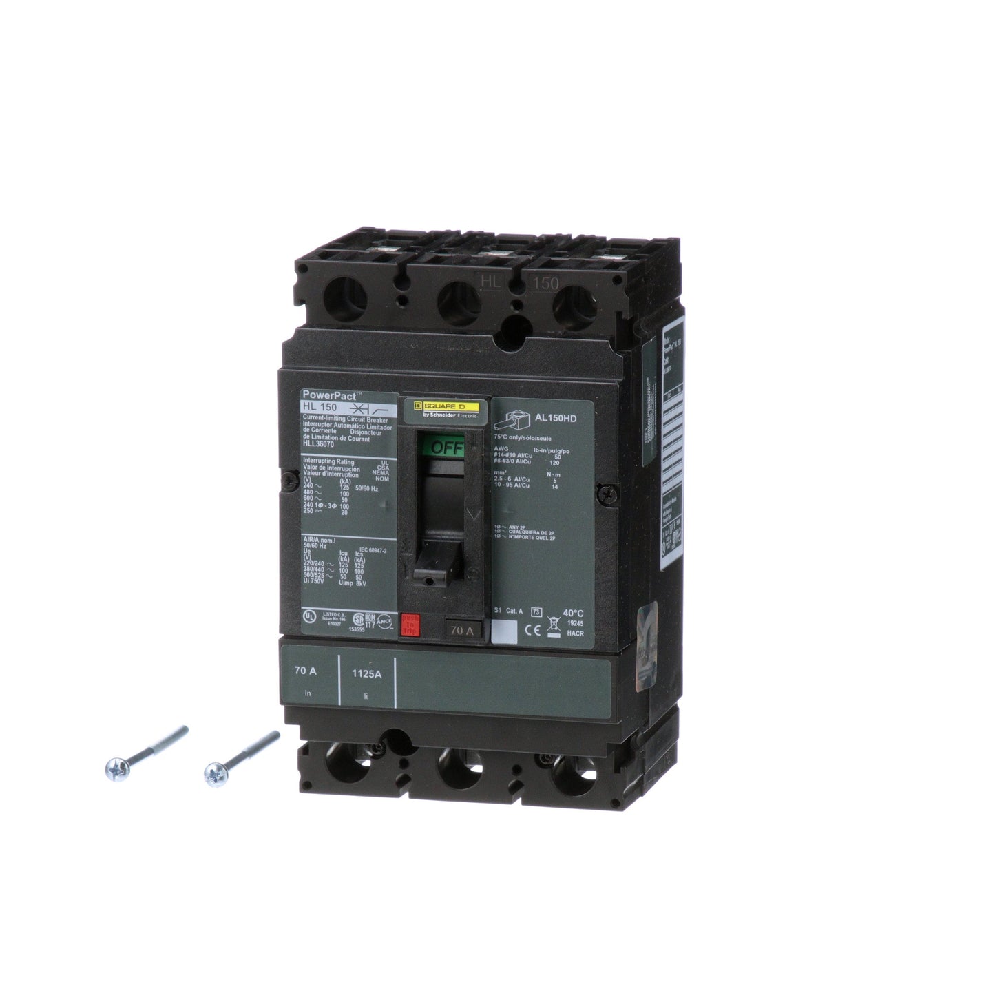 Square D HLL36070 Circuit Breaker | 600V 70A 3P 100kA@480V Feed-Thru Powerpact HLL