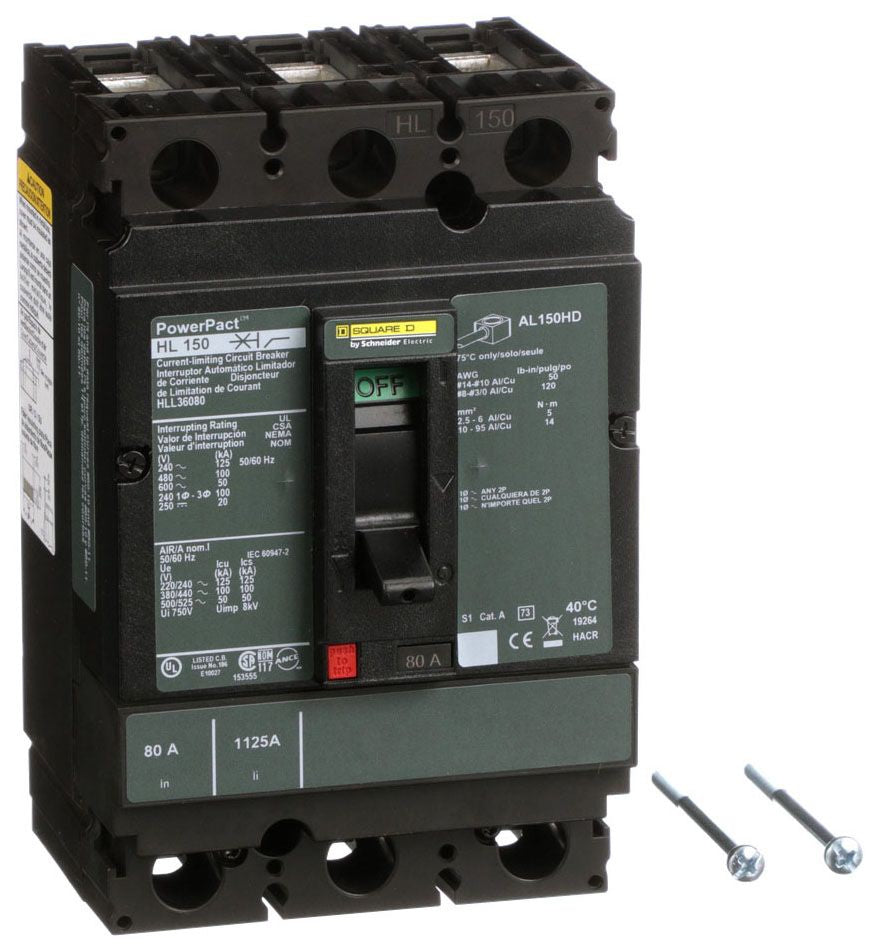 HLL36080 - Square D/ Schneider Electric Feed-Thru 80 Amp 3 Pole Circuit Breaker - Essential Electric Supply