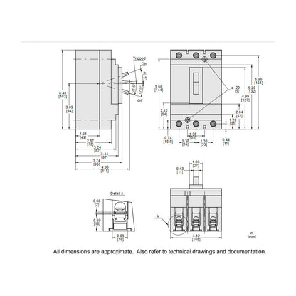 Square D HLL36090 Circuit Breaker | 600V 90A 3P 100kA@480V Feed-Thru Powerpact HLL
