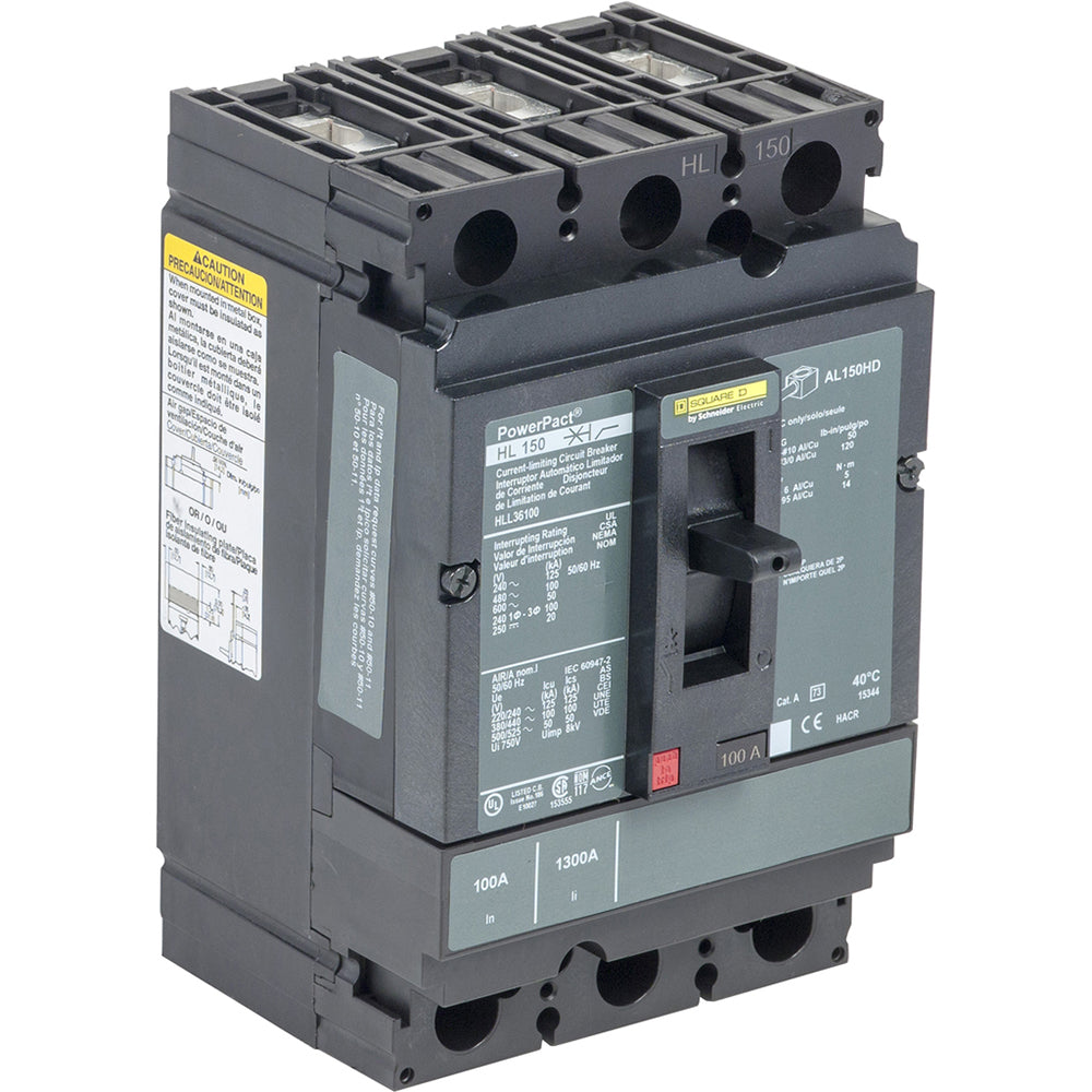 Square D HLL36090 Circuit Breaker | 600V 90A 3P 100kA@480V Feed-Thru Powerpact HLL