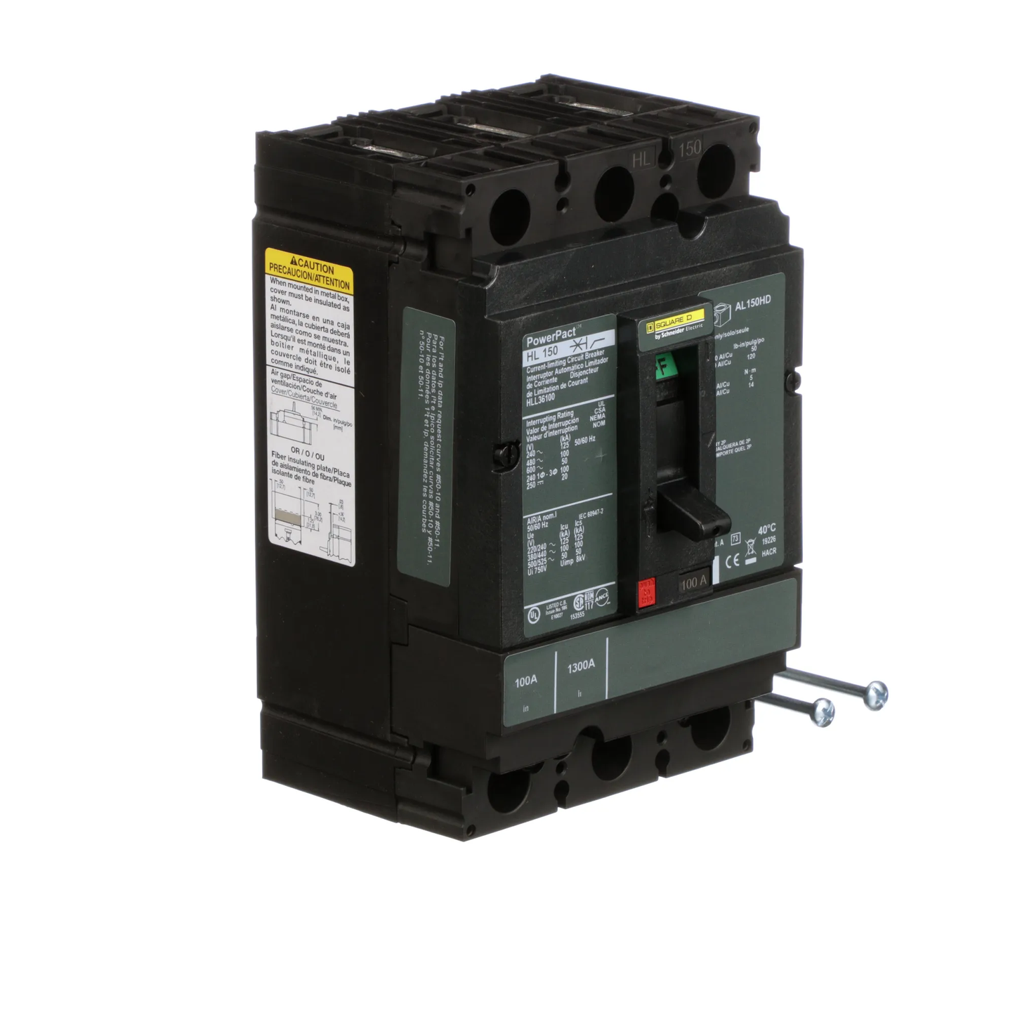 Square D HLL36100 Circuit Breaker | 600V 100A 3P 100kA@480V Feed-Thru Powerpact HLL