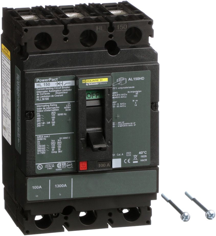HLL36100 - Square D/ Schneider Electric Feed-Thru 100 Amp 3 Pole Circuit Breaker - Essential Electric Supply