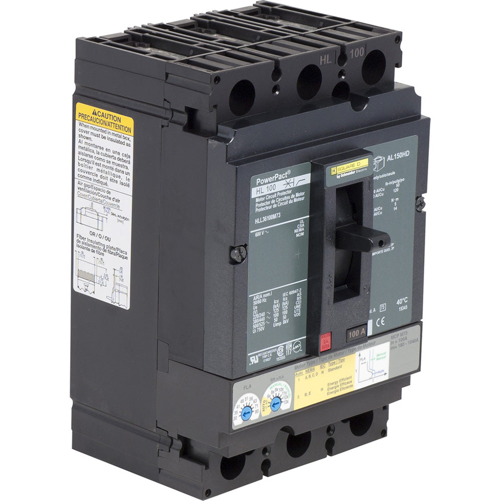 Square D HLL36100M73 Circuit Breaker | 600V 100A 3P 100kA@480V Feed-Thru Powerpact