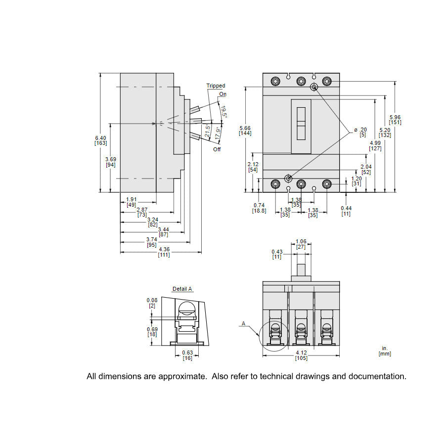 Square D HLL36125 Circuit Breaker | 600V 125A 3P 100kA@480V Feed-Thru Powerpact HLL