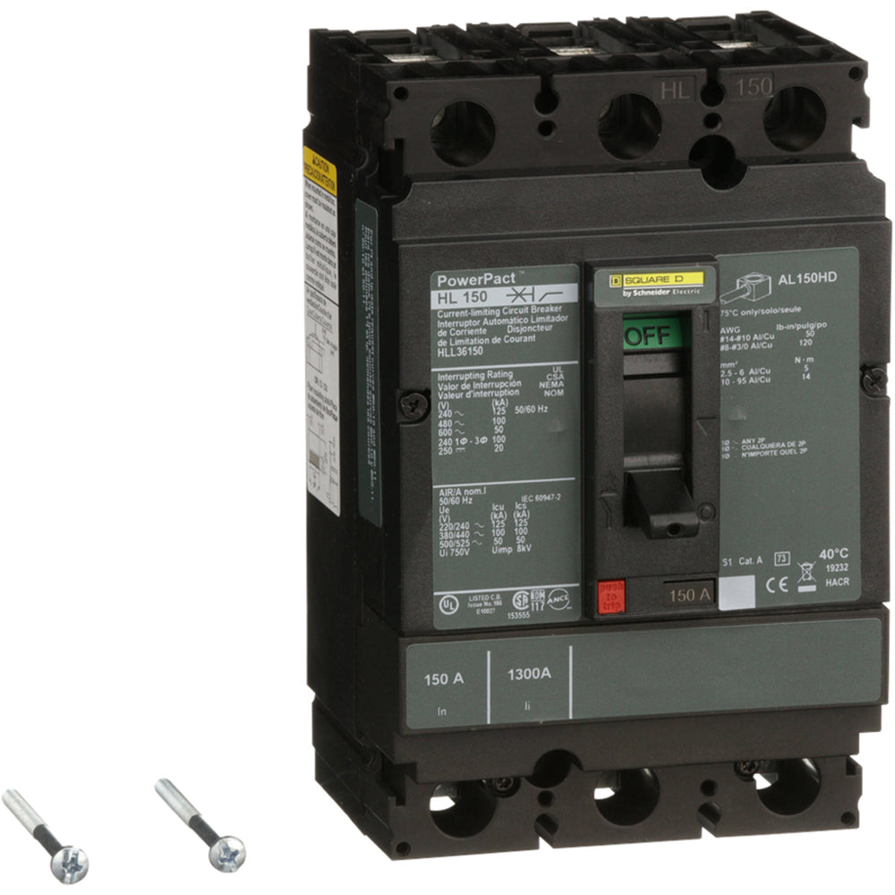 Square D HLL36150 Circuit Breaker | 600V 150A 3P 100kA@480V Feed-Thru Powerpact HLL