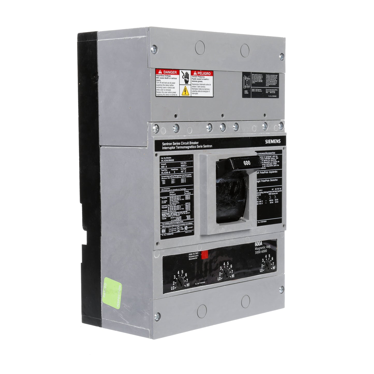 Siemens HLXD63B600 Circuit Breaker | 600V 600A 3P 65kA@480V Bolt-On Sentron Series