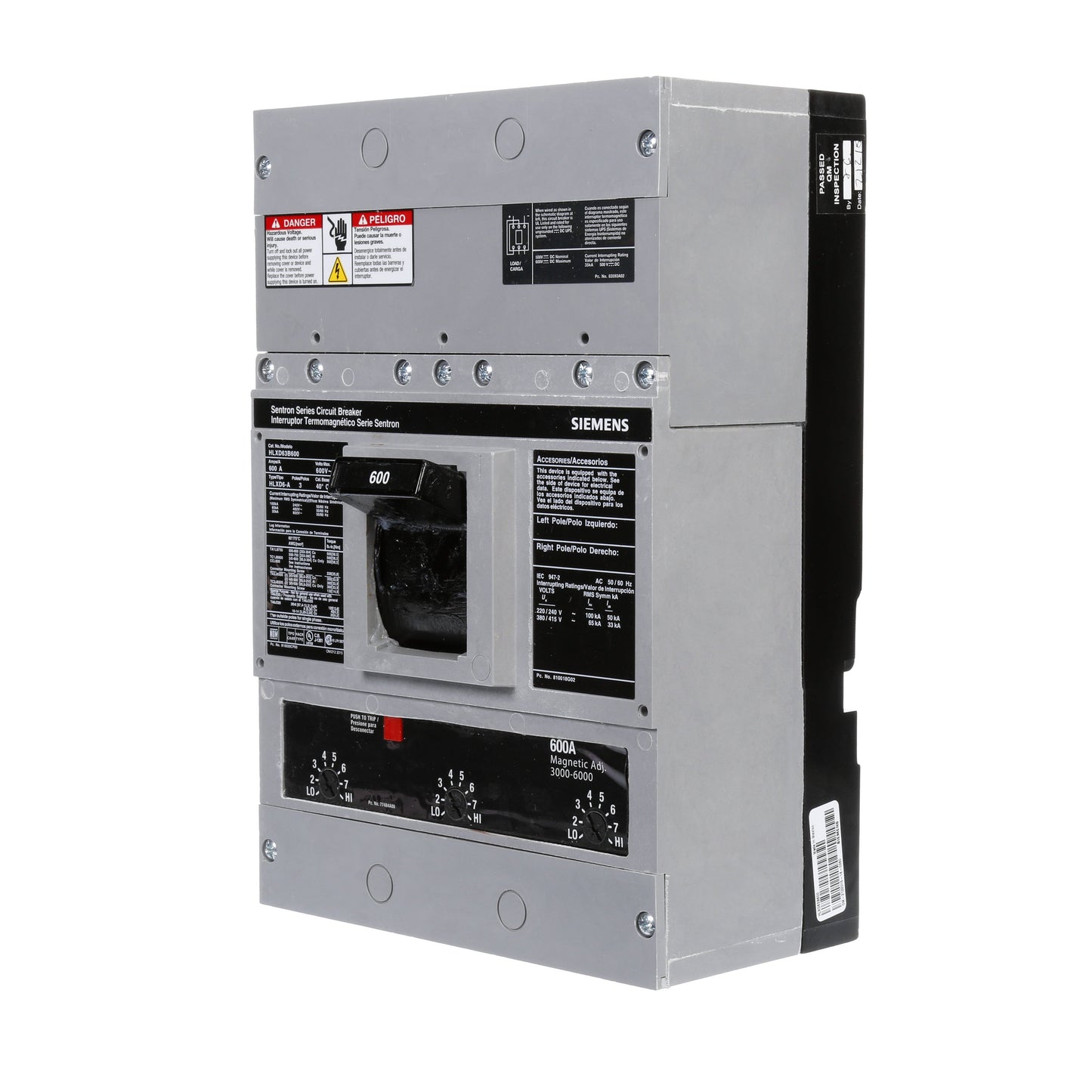 Siemens HLXD63B600 Circuit Breaker | 600V 600A 3P 65kA@480V Bolt-On Sentron Series