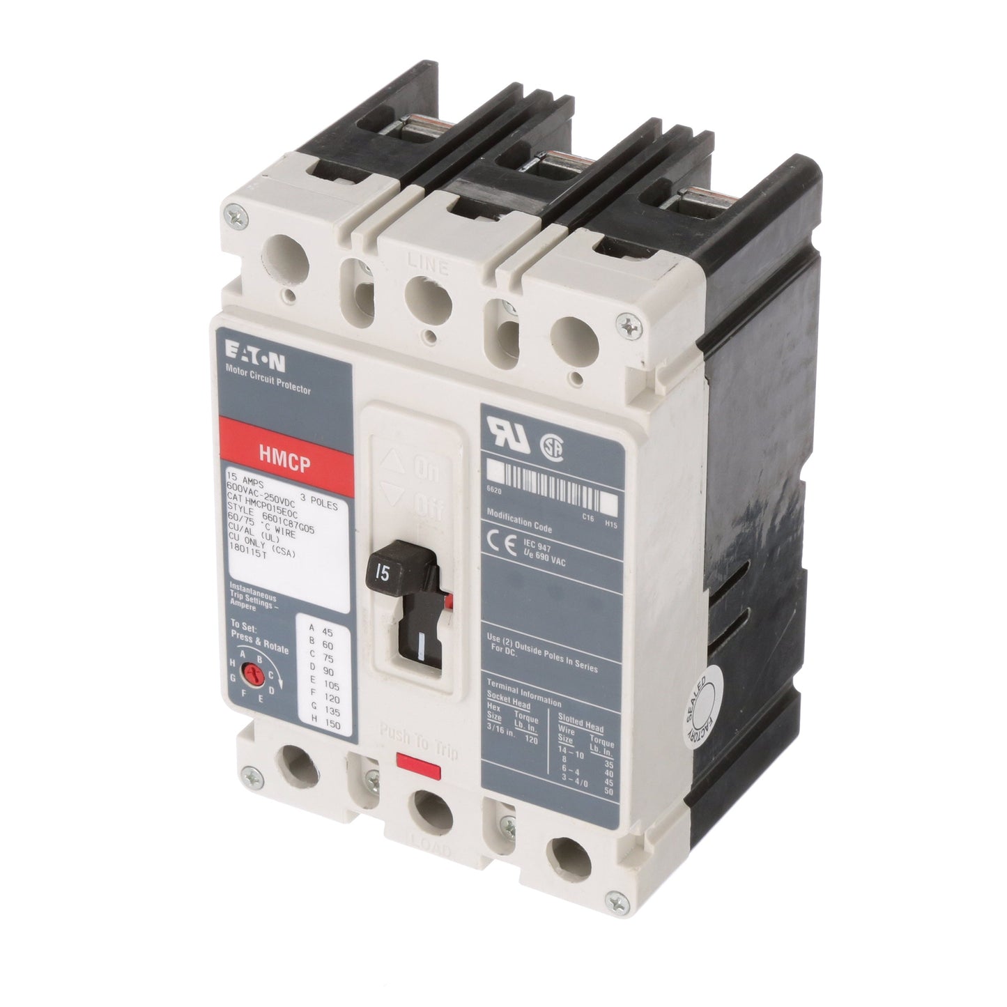 Cutler Hammer HMCP015E0C Circuit Breaker | Series C HMCP 600V 15A