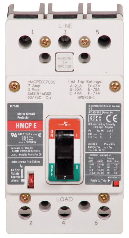 HMCPE007C0C - Cutler Hammer Feed-Thru 7 Amp 3 Pole Circuit Breaker - Essential Electric Supply