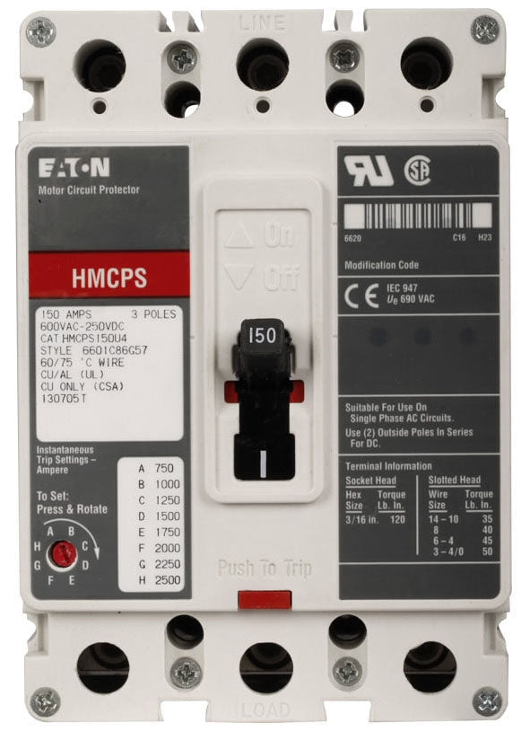 HMCPS150T4C - Eaton/ Westinghouse/ Cutler Hammer Feed-Thru 150 Amp 3 Pole Circuit Breaker - Essential Electric Supply