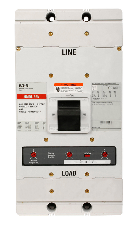 Cutler Hammer HMDL3500 Circuit Breaker | 600V 500A 1P 65kA@480V Plug-In Series C