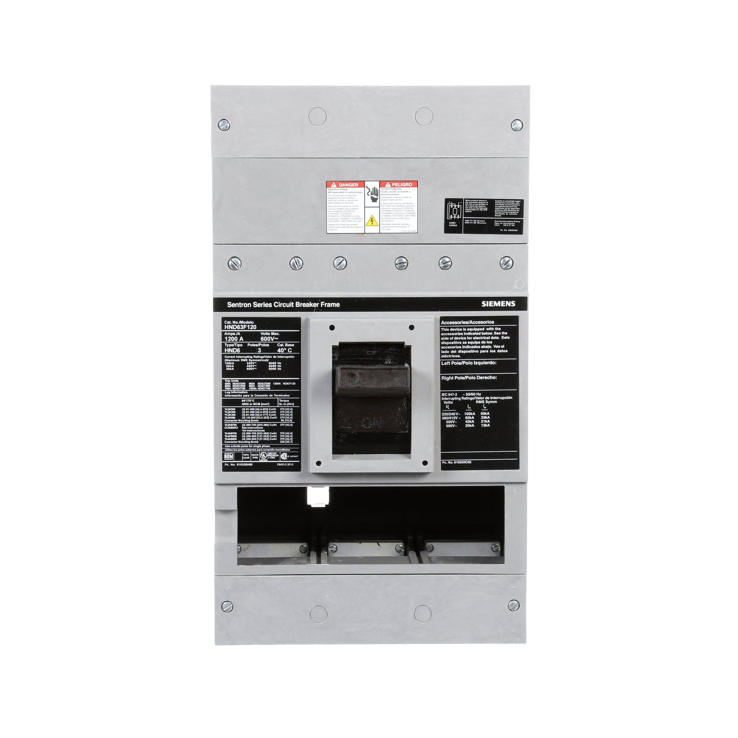 Siemens HND63F120 Circuit Breaker | 600V 1200A 3P 65kA@480V Feed-Thru Sentron Series