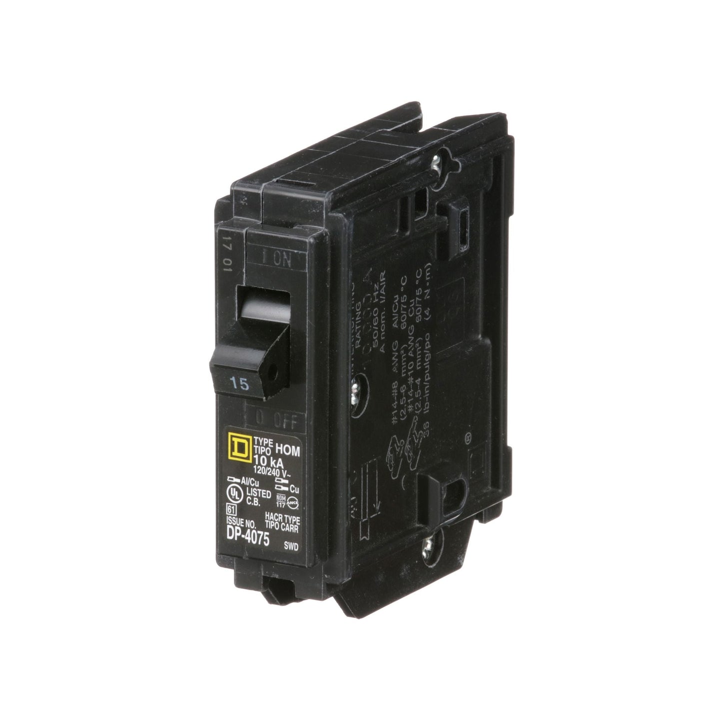 Square D HOM115CP Circuit Breaker | 240V 15A 1P 10kA@120V Plug-In HOMELINE