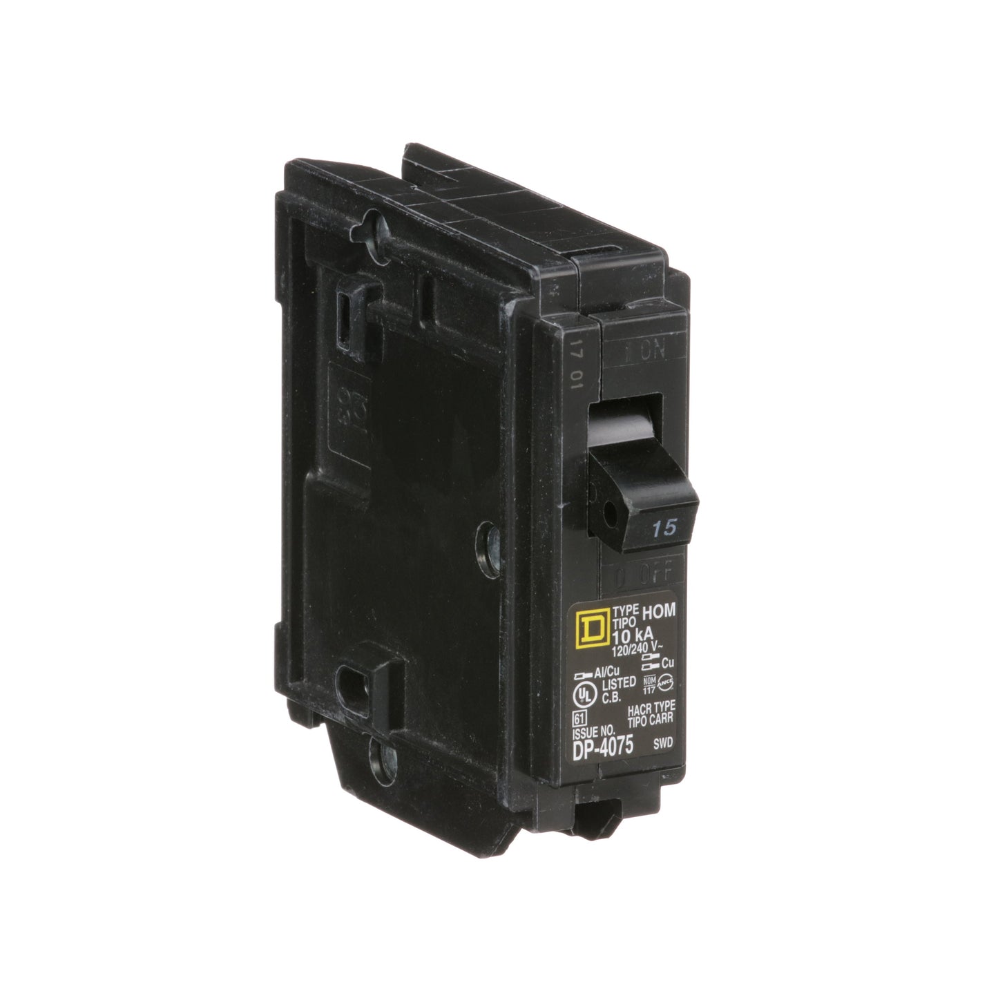 Square D HOM115 Circuit Breaker | 120/240V 15A 1P 10kA@120V Plug-In HOMELINE