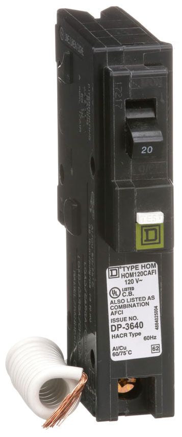 Square D HOM120CAFI Circuit Breaker 120V 20A 1P 10kA@120V Plug-In HOMELINE
