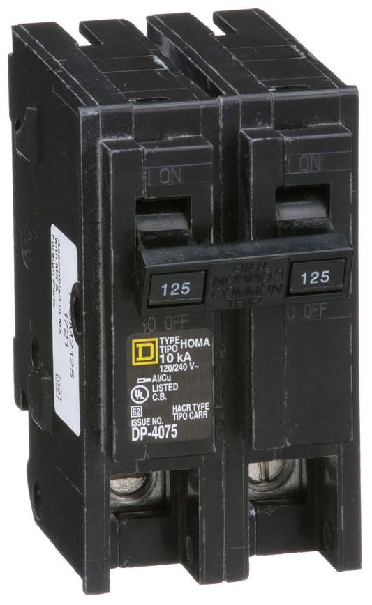 Square D HOM2125 Circuit Breaker 120/240V 125A 2P 10kA@240V Plug-In HOMELINE
