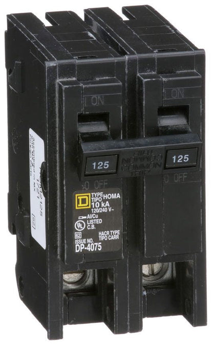 Square D HOM2125 Circuit Breaker 120/240V 125A 2P 10kA@240V Plug-In HOMELINE