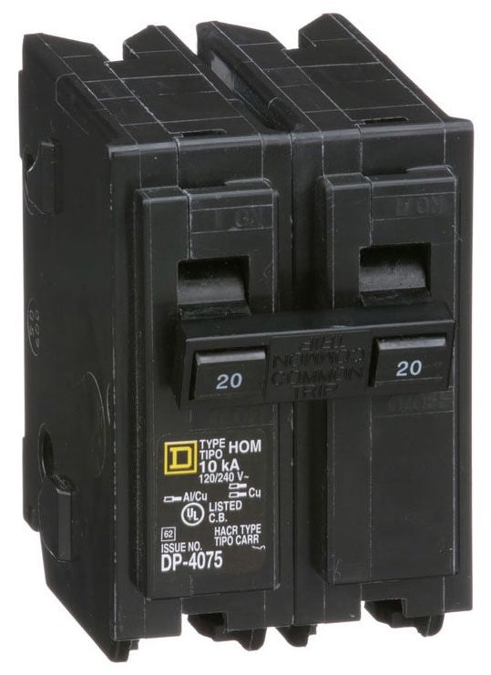 Square D HOM220 Circuit Breaker | 120/240V 20A 2P 10kA@240V Plug-In HOMELINE
