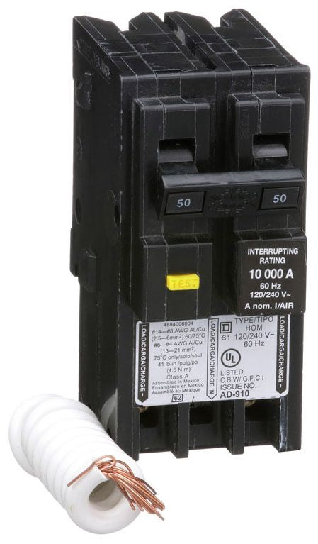 Square D HOM250GFI Circuit Breaker | 120/240V 50A 2P 10kA@240V HOMELINE