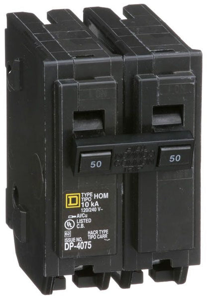 Square D HOM250 Circuit Breaker | 120/240V 50A 2P 10kA@240V Plug-In HOMELINE