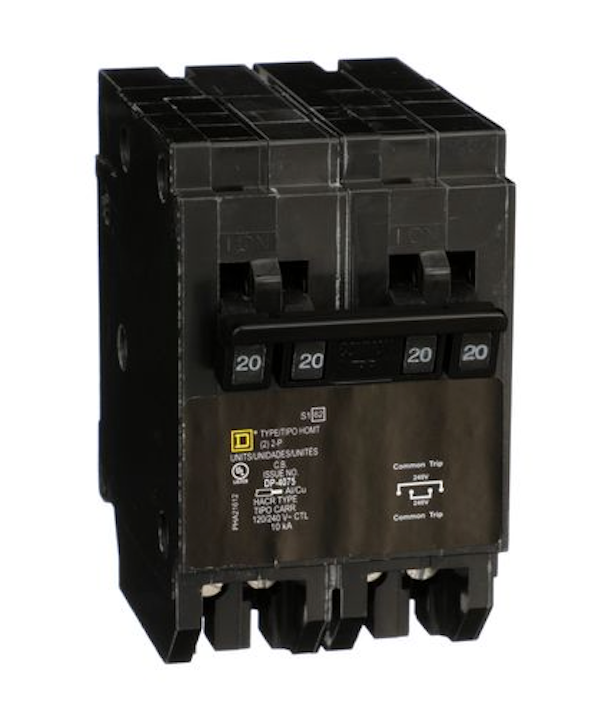 HOMT220220 Square D Circuit Breaker Quad Tandem 20A, 120/240VAC 10kA - Essential Electric Supply
