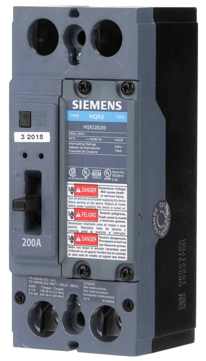 Siemens HQR22B225L Circuit Breaker | 240V 225A 2P 65kA@240V Feed-Thru QR Series