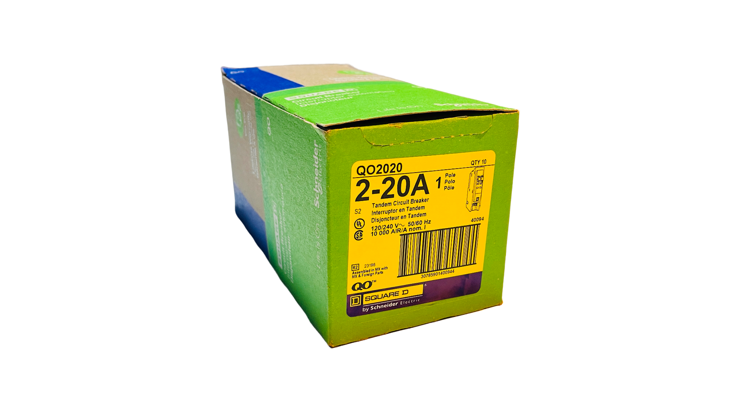 Square D QO2020 Circuit Breaker | 120/240V 20A 2P Plug-In 10kA@120V QO Series