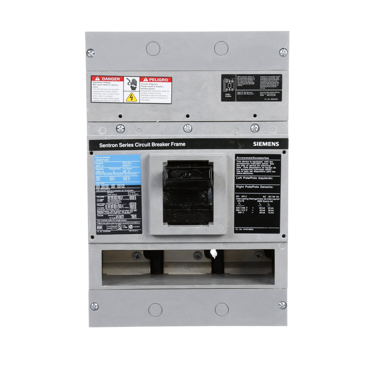 Siemens JD63F400 Circuit Breaker | 600V 400A 3P 35kA@480V Bolt-On Sentron Series