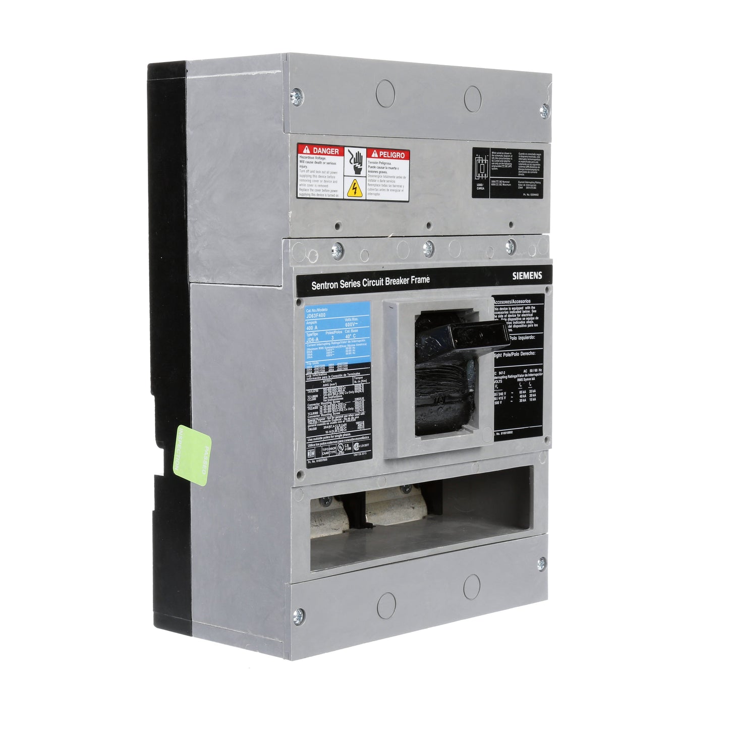Siemens JD63F400 Circuit Breaker | 600V 400A 3P 35kA@480V Bolt-On Sentron Series