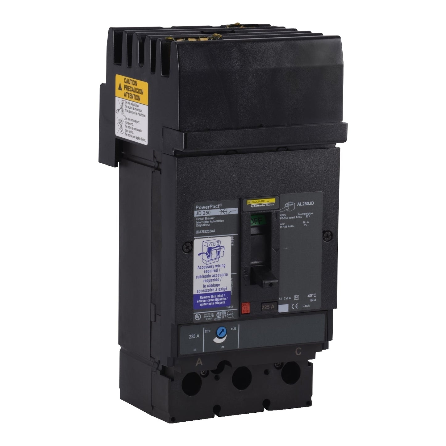Square D JDA36175SA Circuit Breaker | 600V 175A 3P 18kA@480V I-Line Style Plug-In Powerpact
