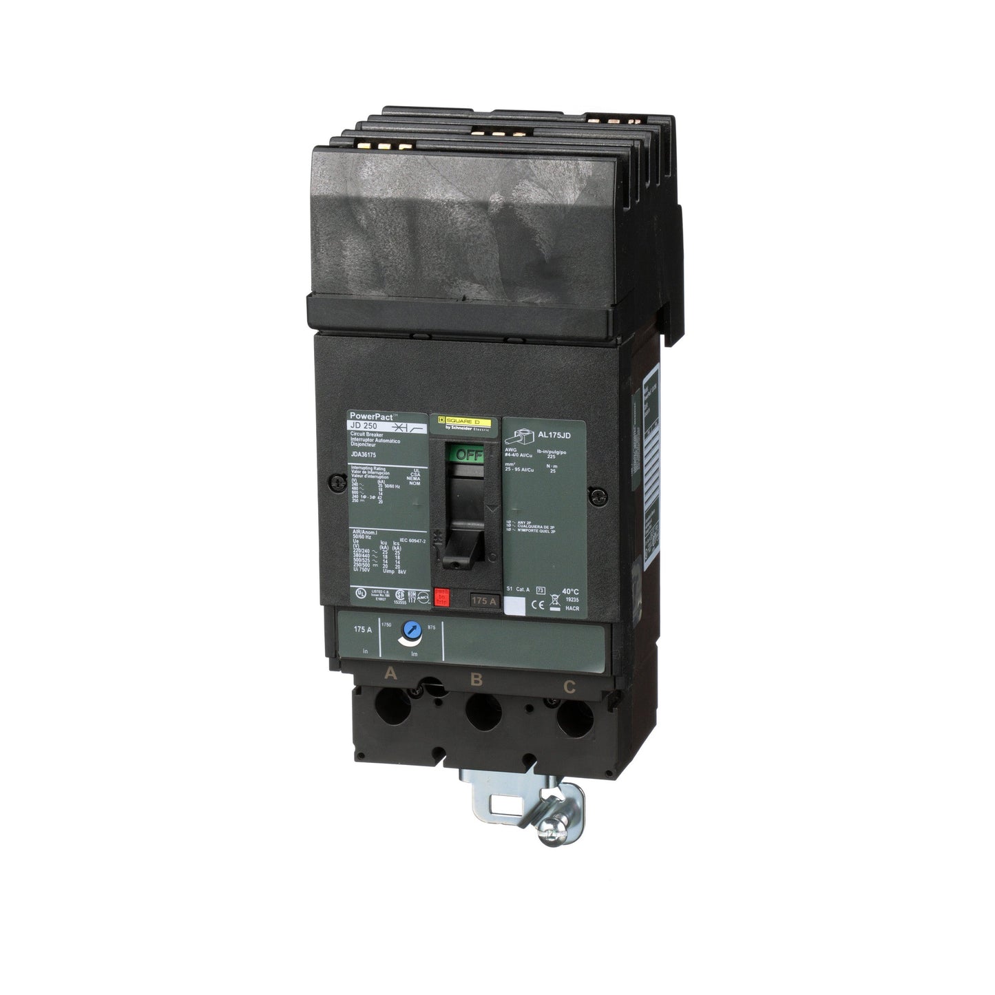 Square D JDA36175 Circuit Breaker | 600V 175A 3P 18kA@480V I-Line Style Plug-In Powerpact