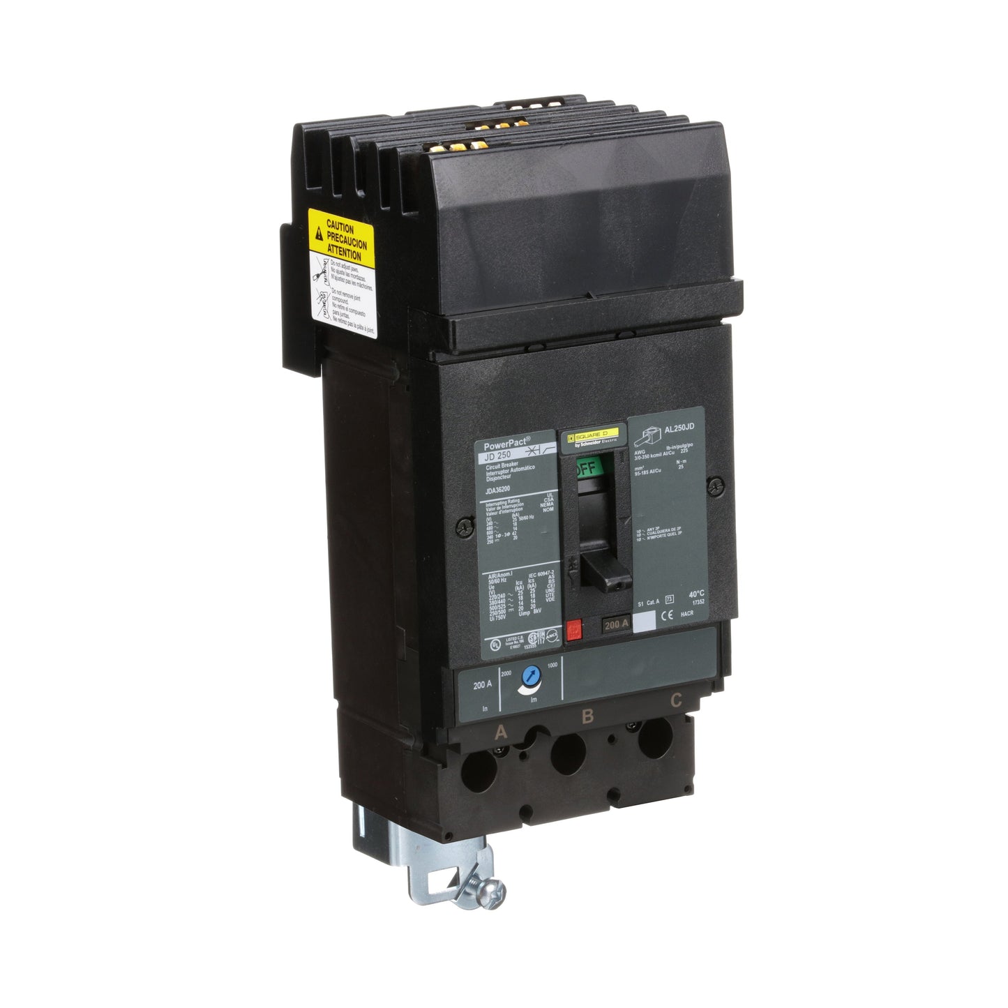 Square D JDA36200 Circuit Breaker | 600V 200A 3P 18kA@480V I-Line Style Plug-In Powerpact