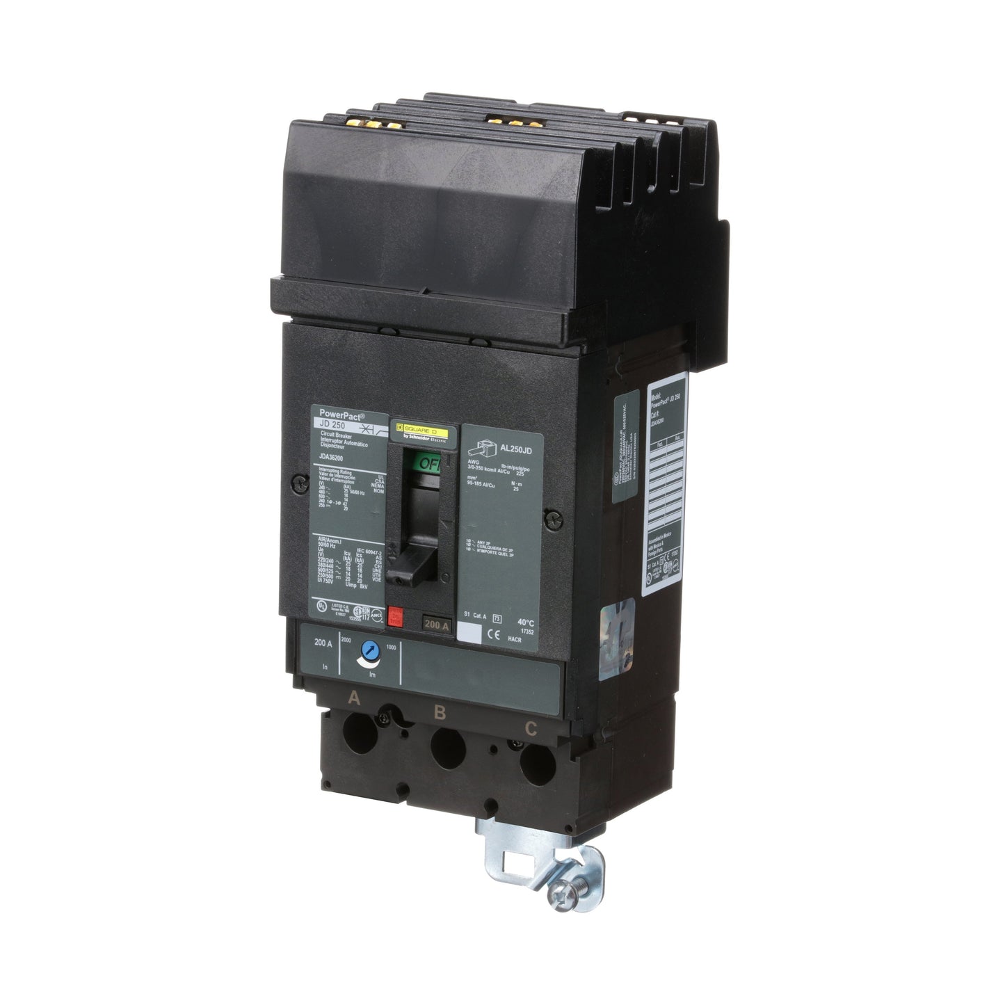 Square D JDA36200 Circuit Breaker | 600V 200A 3P 18kA@480V I-Line Style Plug-In Powerpact