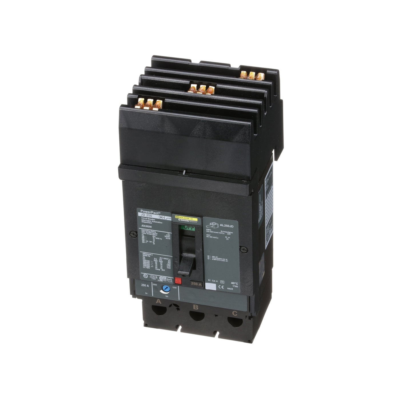 Square D JDA36250 Circuit Breaker | 600V 250A 3P 18kA@480V I-Line Style Plug-In Powerpact