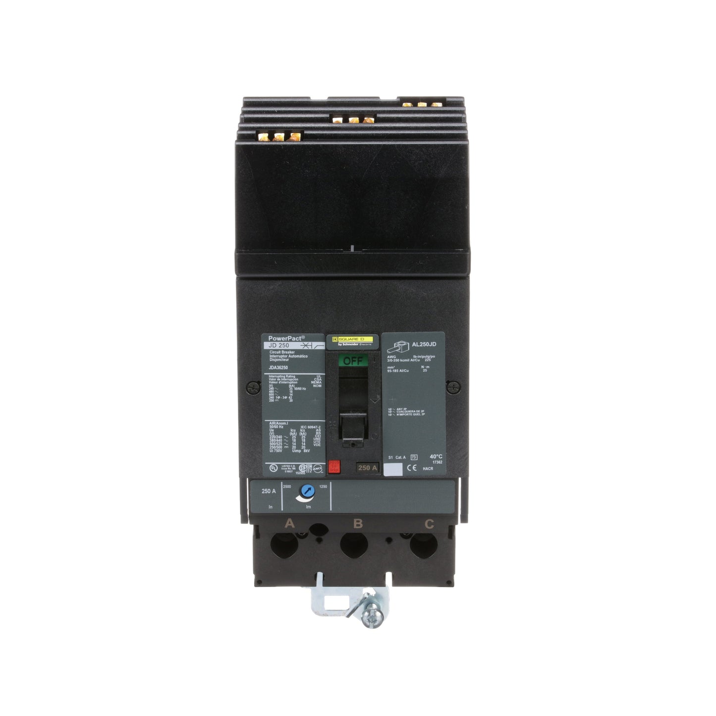 Square D JDA36250 Circuit Breaker | 600V 250A 3P 18kA@480V I-Line Style Plug-In Powerpact