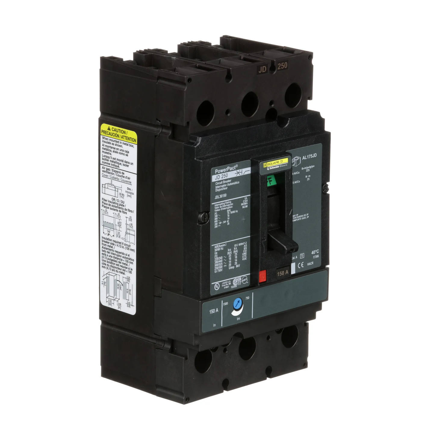 Square D JDL36150 Circuit Breaker | 600V 150A 3P 18kA@480V Feed-Thru Powerpact JDL