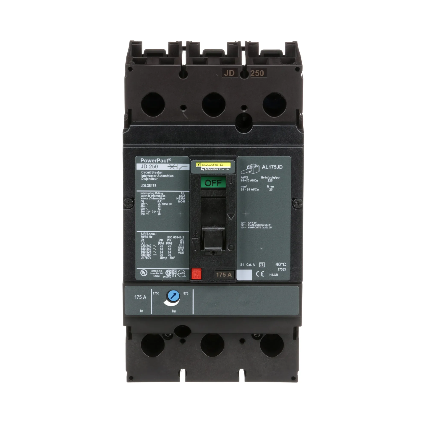 Square D JDL36175 Circuit Breaker | Powerpact JDL 600V 175A