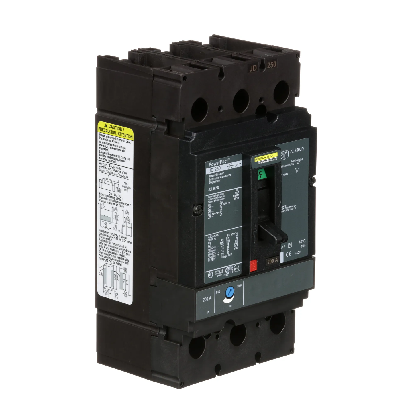 Square D JDL36200 Circuit Breaker | 600V 200A 3P 18kA@480V Feed-Thru Powerpact