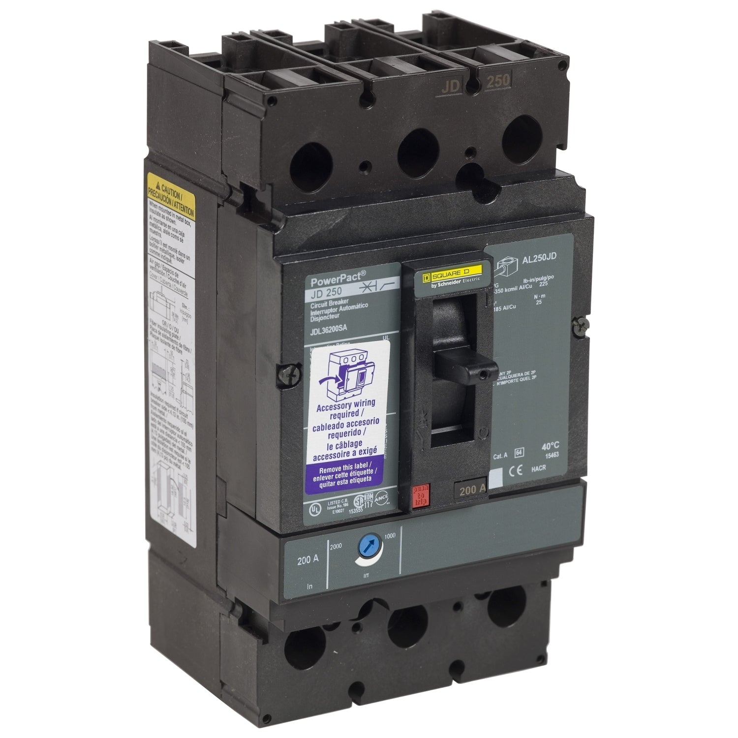 JDL36225LC - Square D Feed-Thru 600V 250A 3 pole circuit breaker 18kA@480V - Essential Electric Supply