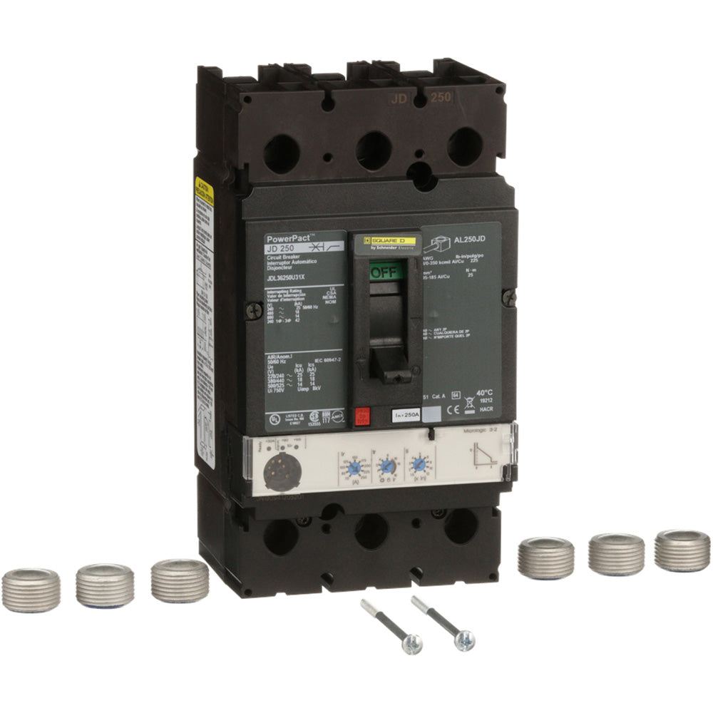Square D JDL36250U31X Circuit Breaker | 600V 250A 3P 18kA@480V Feed-Thru Powerpact