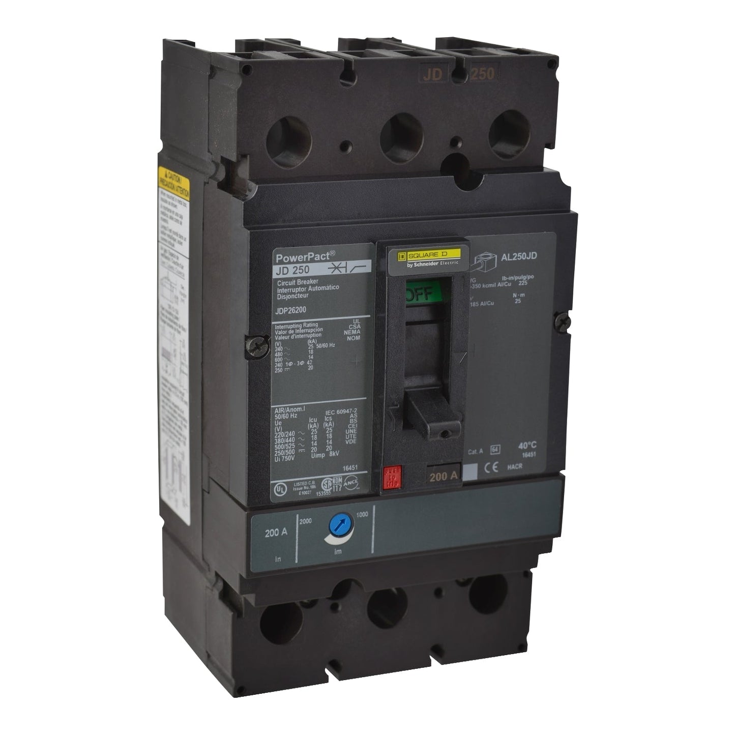 JDP34250WU31X - Square D Bolt-On 480V 250A 3 pole circuit breaker 18kA@480V - Essential Electric Supply